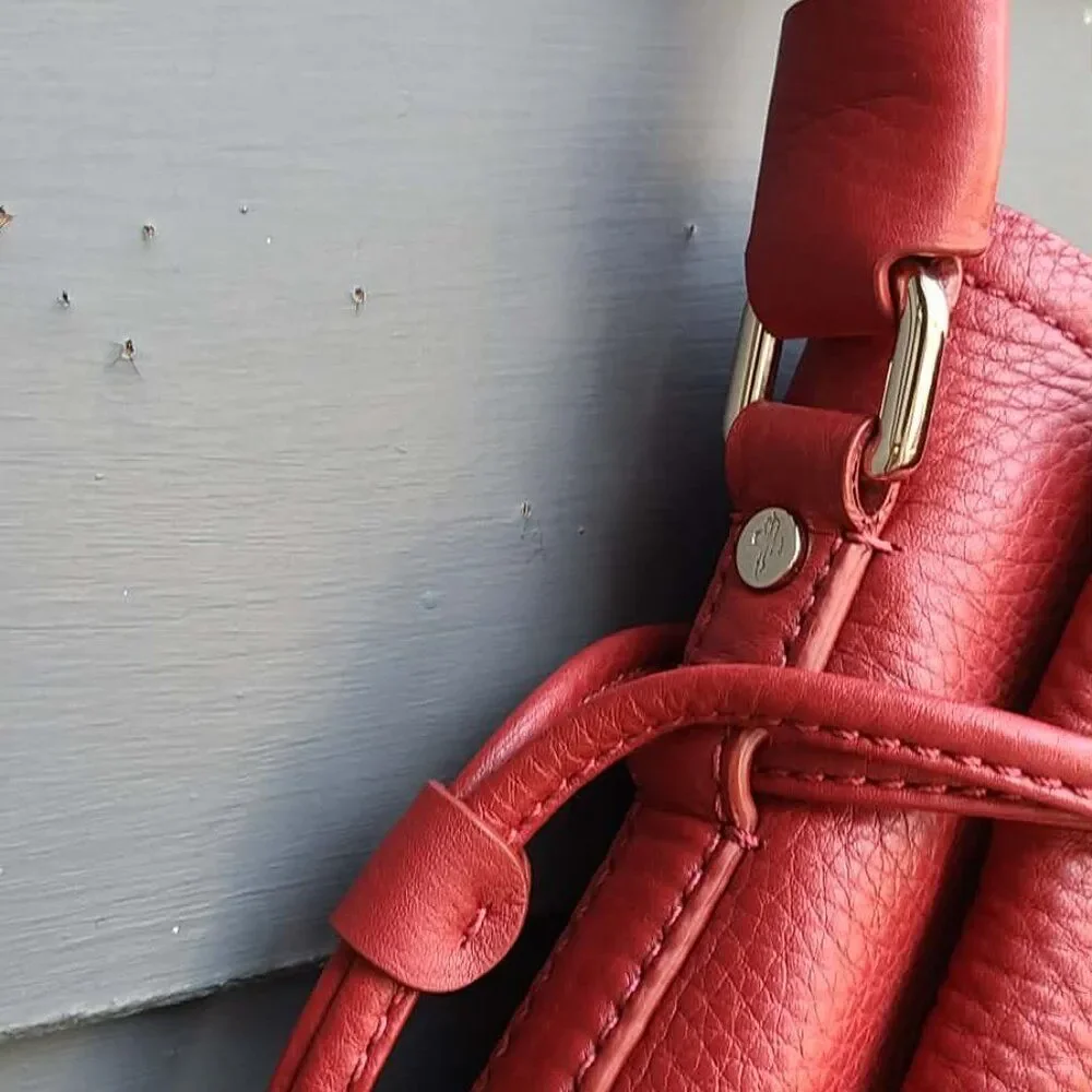 Cole Haan Denney Hobo Bucket Red Pebbled Leather Shoulder Bag